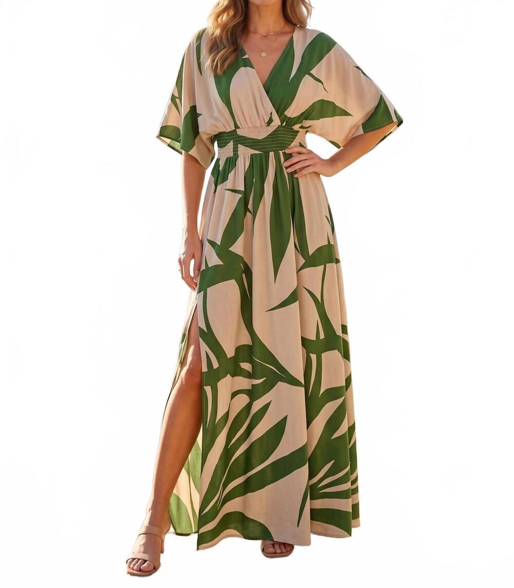 NEW ONETHELAND kimono summer maxi dress in green khaki
